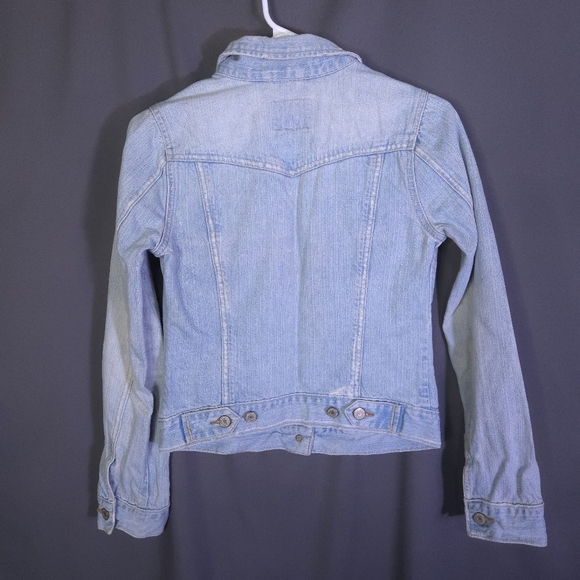 Abercrombie & Fitch Jean Jacket Junior Girl Size XL Light Wash Distressed - Picture 5 of 6